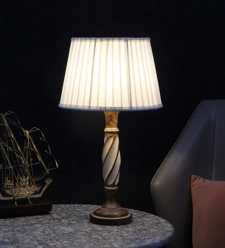 BTR CRAFTS Twister Wooden Tapper White Table Lamp (Bulb Not Included)