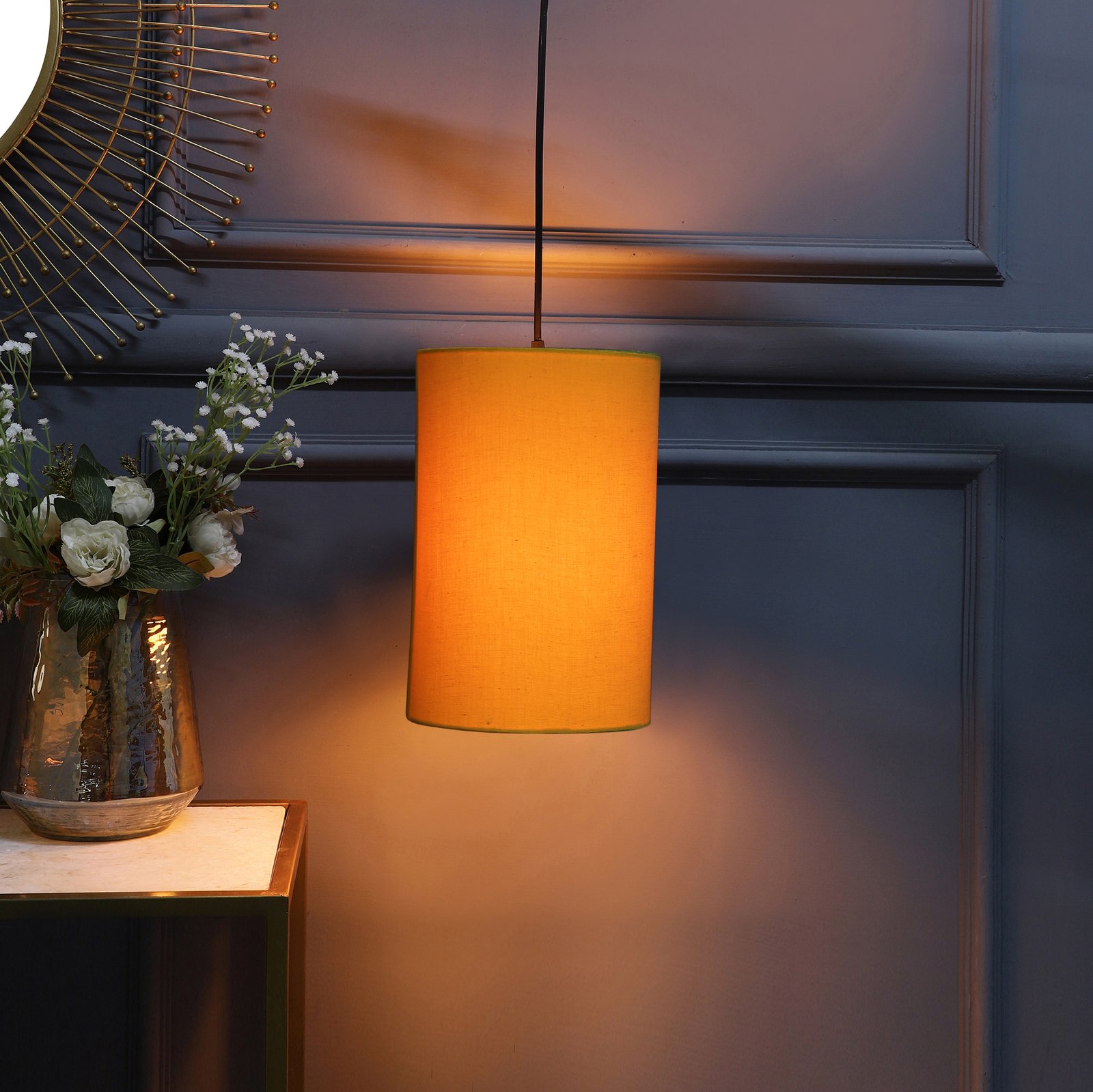 Cylinder Pendant/Hanging Ceiling Light Fixture Living Room, Dining Table, Lobby, Kitchen, Black/Silver Canopy