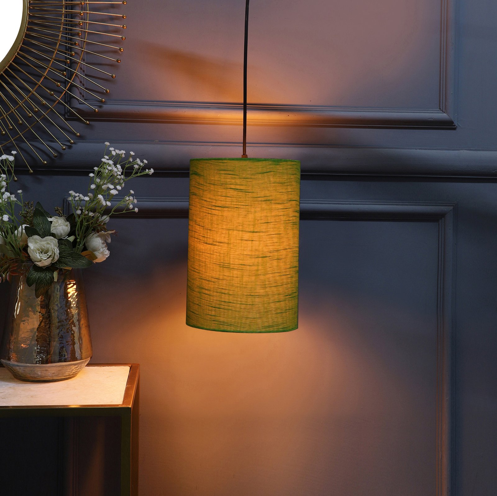 Cylinder Pendant/Hanging Ceiling Light Fixture Living Room, Dining Table, Lobby, Kitchen, Black/Silver Canopy