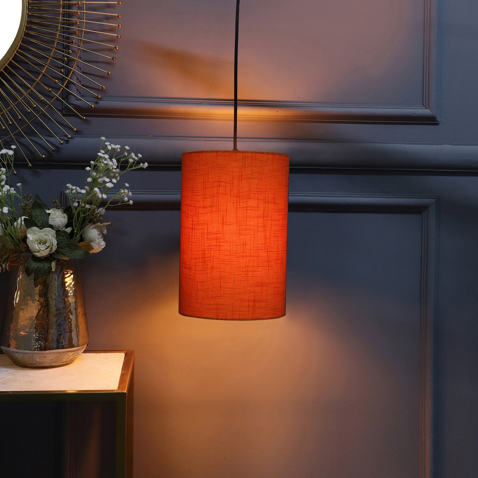 Cylinder Pendant/Hanging Ceiling Light Fixture Living Room, Dining Table, Lobby, Kitchen, Black/Silver Canopy
