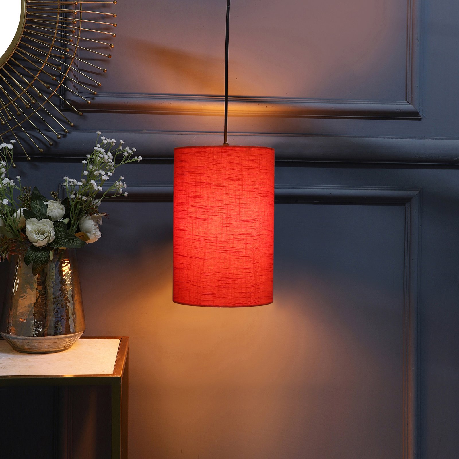 Cylinder Pendant/Hanging Ceiling Light Fixture Living Room, Dining Table, Lobby, Kitchen, Black/Silver Canopy