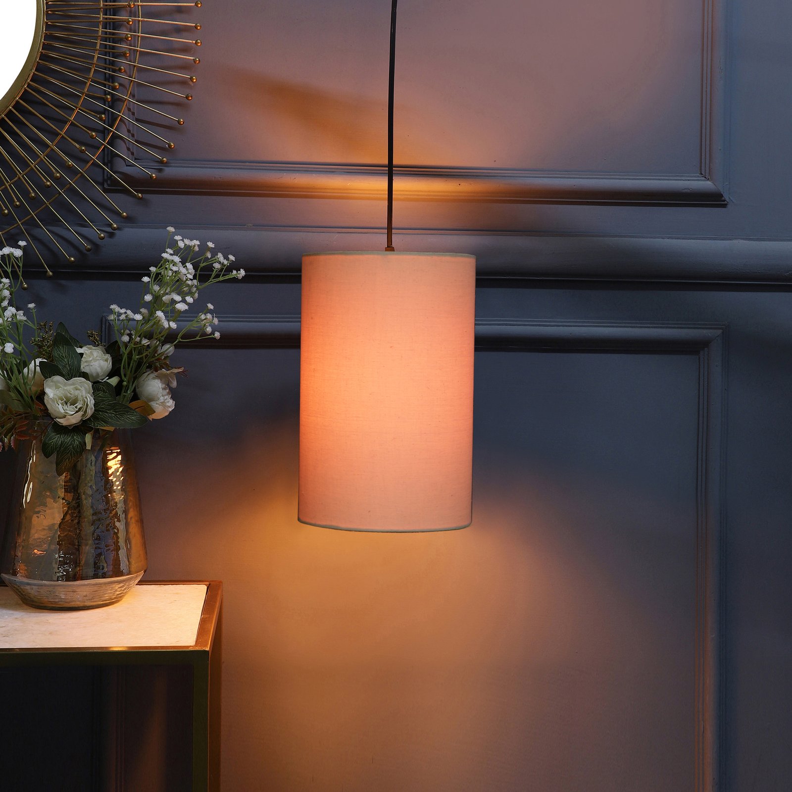 Cylinder Pendant/Hanging Ceiling Light Fixture Living Room, Dining Table, Lobby, Kitchen, Black/Silver Canopy