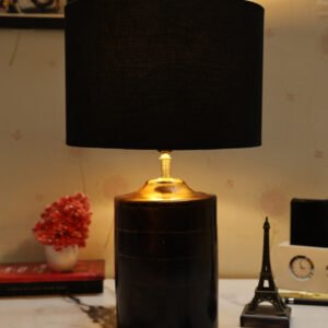 Dark Heavy Matki Ribbed Circle Table Lamp, Side lamp for Bedroom, Dinning, Balcony, Office, Hotels & Home Decoration(black)