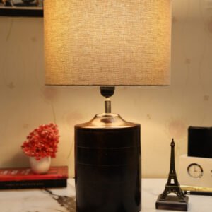 Dark Heavy Matki Ribbed Circle Table Lamp, Side lamp for Bedroom, Dinning, Balcony, Office, Hotels & Home Decoration(BEIGE)