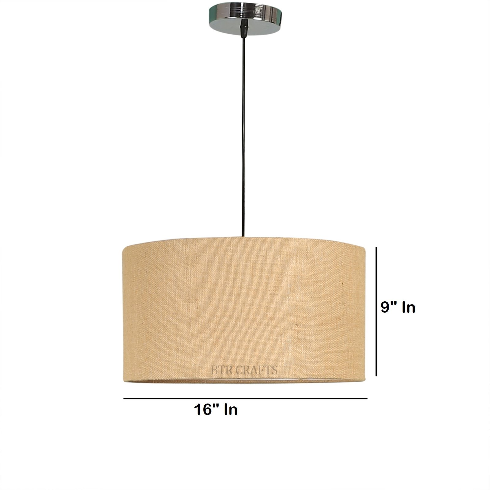 16 Inches Pendant/Hanging Ceiling Light Fixture, Natural Jute Drum Shade, for Bedroom, Kitchen, Living Room, Dining Table, Lobby, Kitchen, Silver/Black Canopy - Image 4
