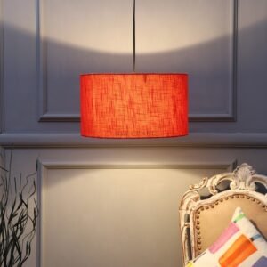 14 Inches Pendant/Hanging Ceiling Light Fixture, Red Texture Drum Shade, for Bedroom, Kitchen, Living Room, Dining Table, Lobby, Kitchen, Silver/black Canopy