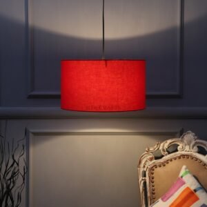 14 Inches Pendant/Hanging Ceiling Light Fixture, Red Drum Shade, for Bedroom, Kitchen, Living Room, Dining Table, Lobby, Kitchen, Silver/Black Canopy