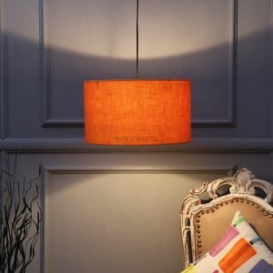 14 Inches Pendant/Hanging Ceiling Light Fixture, Orange Texture Drum Shade, for Bedroom, Kitchen, Living Room, Dining Table, Lobby, Kitchen, Silver/Black Canopy
