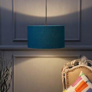 14 Inches Pendant/Hanging Ceiling Light Fixture, Teal Drum Shade, for Bedroom, Kitchen, Living Room, Dining Table, Lobby, Kitchen, Silver/Black Canopy