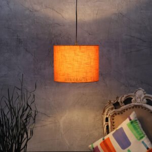 10 Inches Pendant/Hanging Ceiling Light Fixture, Orange Texture Drum Shade, for Bedroom, Kitchen, Living Room, Dining Table, Lobby, Kitchen, Silver/Black Canopy