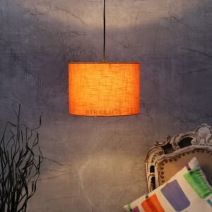 12 Inches Pendant/Hanging Ceiling Light Fixture, Orange Texture Drum Shade, for Bedroom, Kitchen, Living Room, Dining Table, Lobby, Kitchen, Silver/Black Canopy
