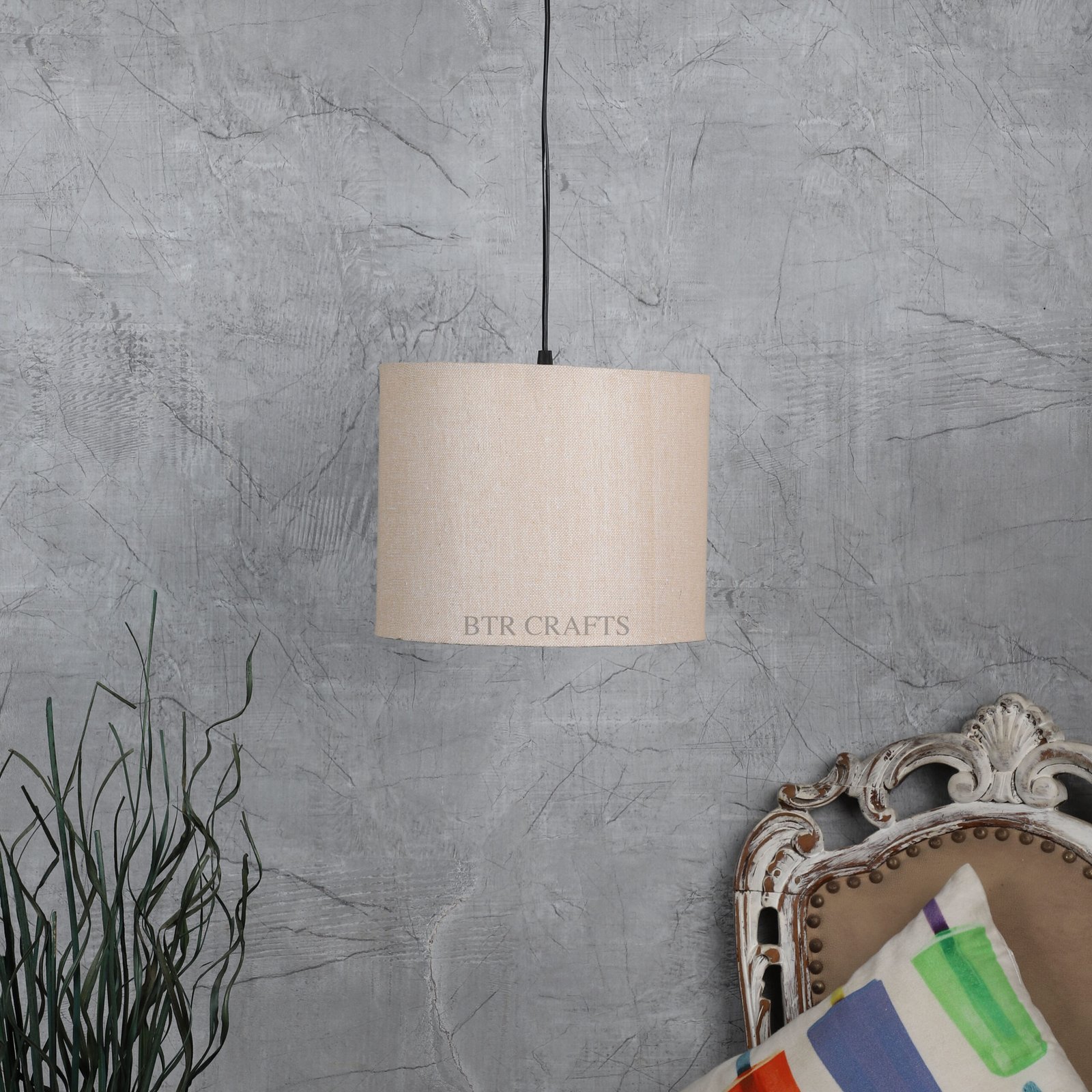 10 Inches Pendant/Hanging Ceiling Light Fixture, Premium Jute Drum Shade, for Bedroom, Kitchen, Living Room, Dining Table, Lobby, Kitchen, Silver/Black Canopy - Image 2