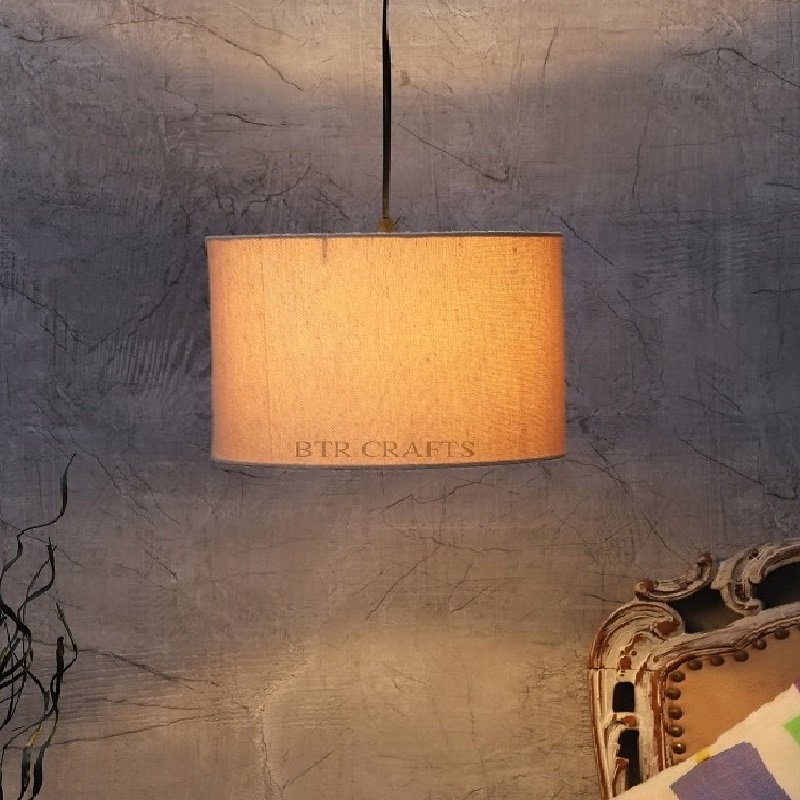 14 Inches Pendant/Hanging Ceiling Light Fixture, Premium Jute Drum Shade for Bedroom, Kitchen, Living Room, Dining Table, Lobby, Kitchen, Black/Silver Canopy