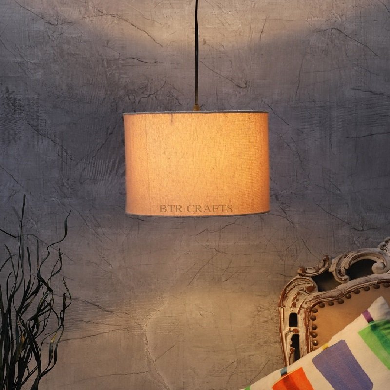 12 Inches Pendant/Hanging Ceiling Light Fixture, Premium Jute Drum Shade, for Bedroom, Kitchen, Living Room, Dining Table, Lobby, Kitchen, Silver/Black Canopy