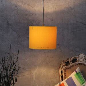 10 Inches Pendant/Hanging Ceiling Light Fixture, Dark Yellow Drum Shade, for Bedroom, Kitchen, Living Room, Dining Table, Lobby, Kitchen, Silver/Black Canopy
