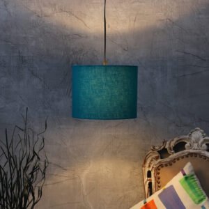 10 Inches Pendant/Hanging Ceiling Light Fixture, Teal Drum Shade, for Bedroom, Kitchen, Living Room, Dining Table, Lobby, Kitchen, Silver/Black Canopy