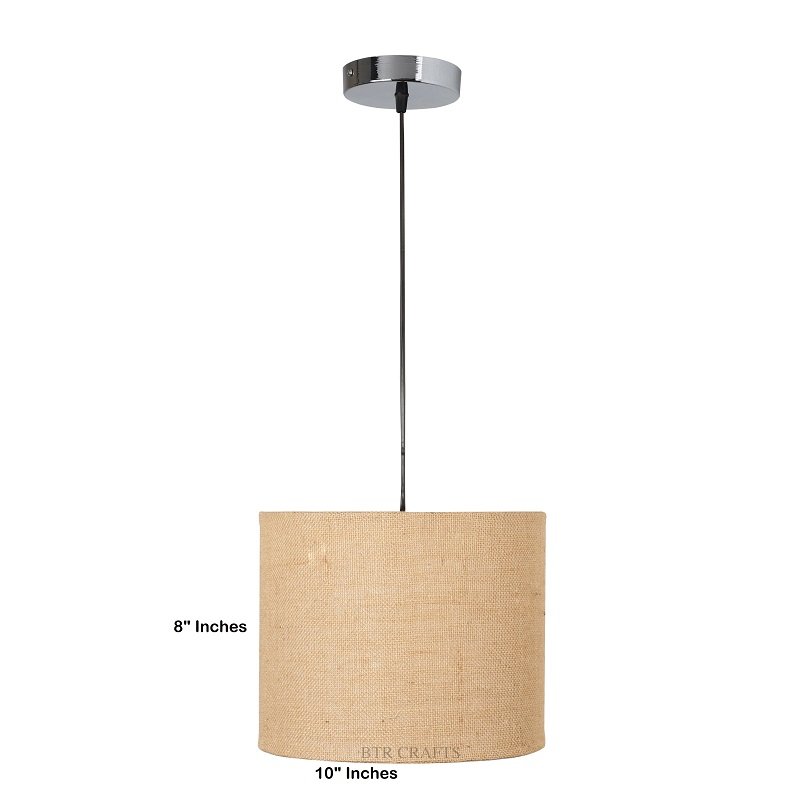 10 Inches Pendant/Hanging Ceiling Light Fixture, Natural Jute Drum Shade, for Bedroom, Kitchen, Living Room, Dining Table, Lobby, Kitchen, Silver/Black Canopy - Image 3