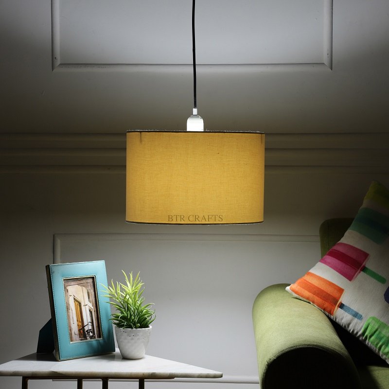 12 Inches Pendant/Hanging Ceiling Light Fixture, Cream Drum Shade for Bedroom, Kitchen, Living Room, Dining Table, Lobby, Kitchen, Black/Silver Canopy