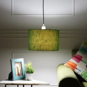 12 Inches Pendant/Hanging Ceiling Light Fixture, Green Texture Drum Shade, for Bedroom, Kitchen, Living Room, Dining Table, Lobby, Kitchen, Silver/Black Canopy
