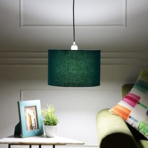 12 Inches Pendant/Hanging Ceiling Light Fixture, Teal Drum Shade, for Bedroom, Kitchen, Living Room, Dining Table, Lobby, Kitchen, Silver/Black Canopy