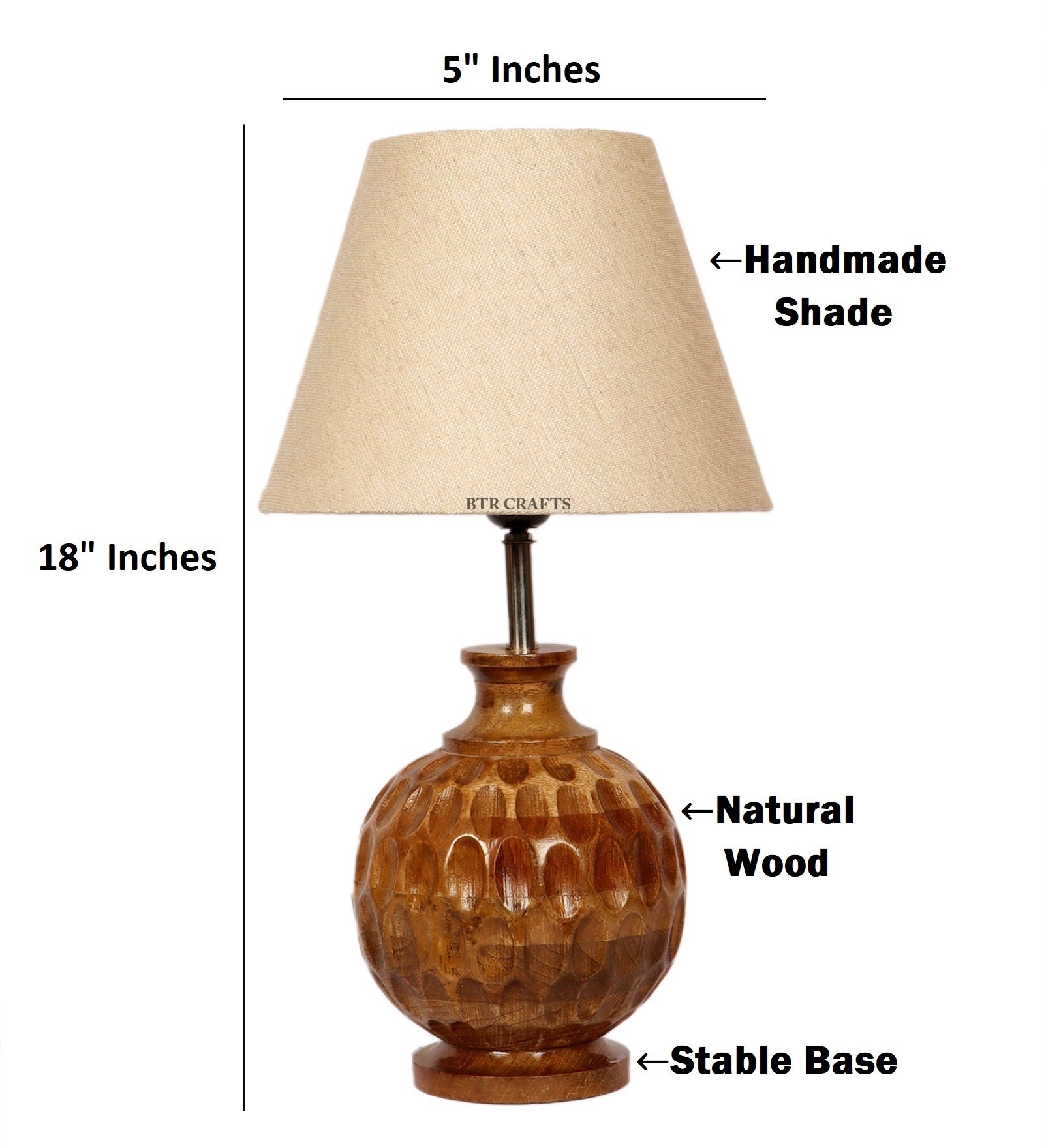 Artisan Carved Wood Table Lamp – Elegant Bedroom & Living Room Accent Light, Pack Of 1(Premium Jute) - Image 4