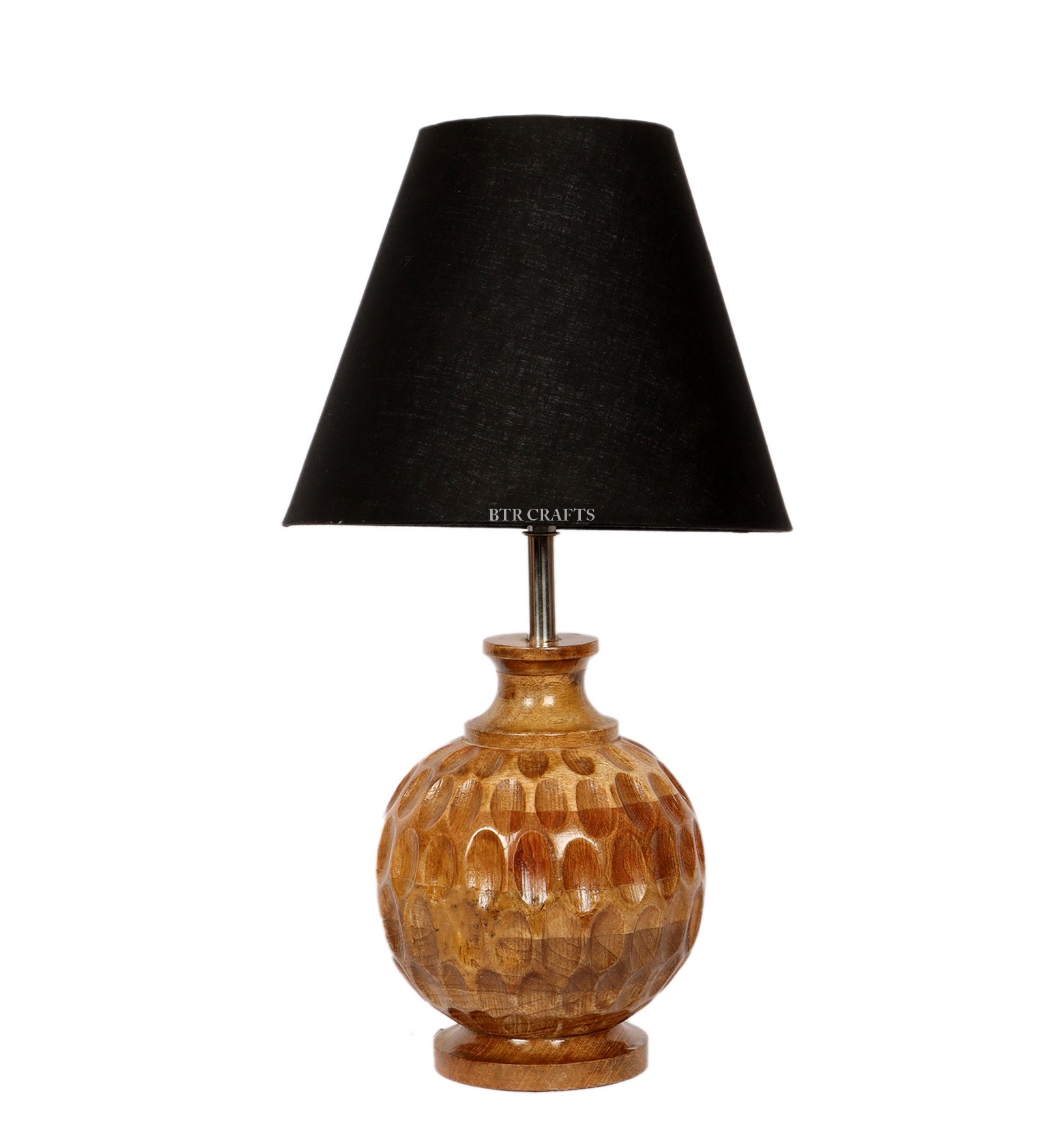 Artisan Carved Wood Table Lamp – Elegant Bedroom & Living Room Accent Light, Pack Of 1(Black) - Image 4