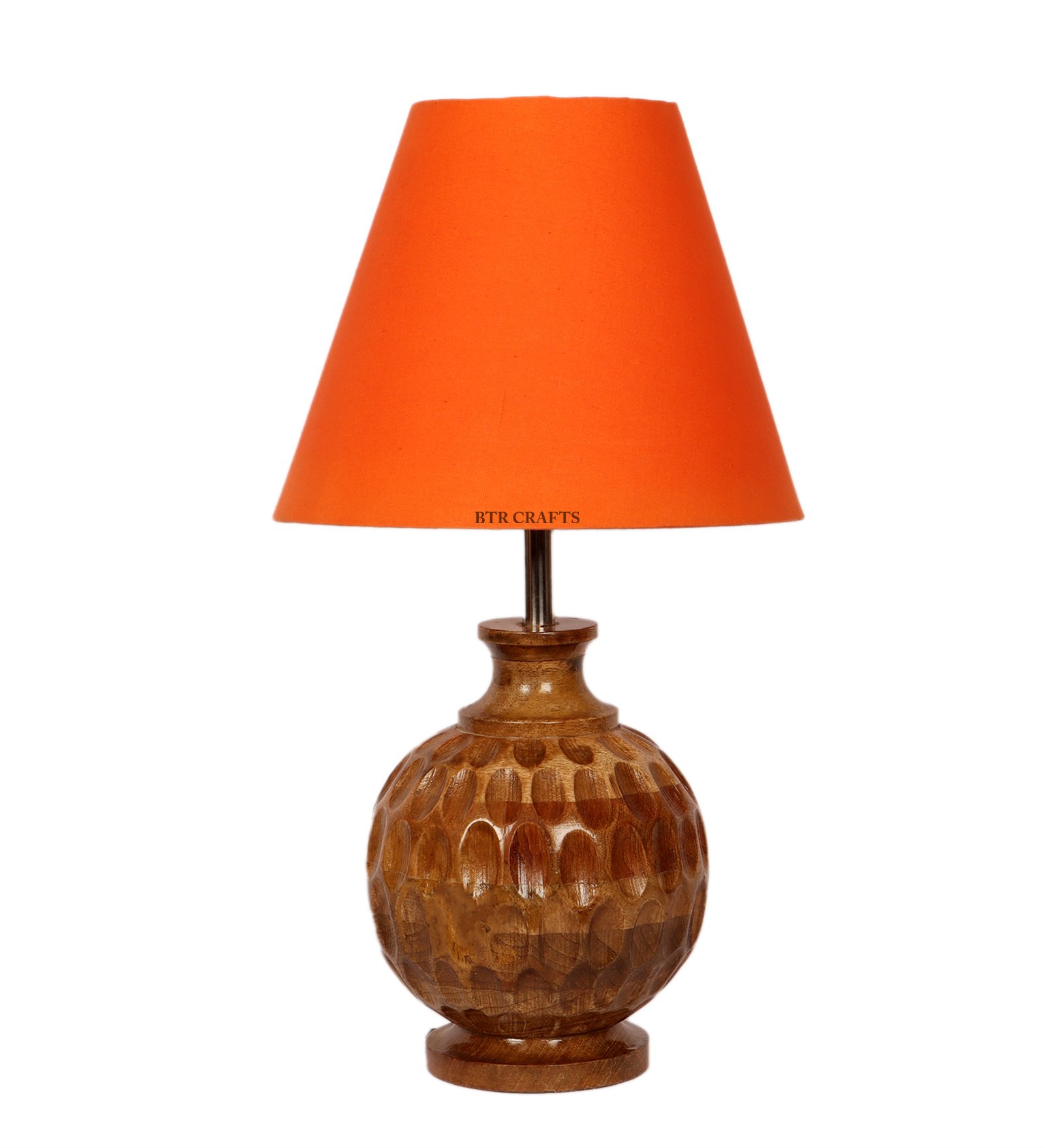 Artisan Carved Wood Table Lamp – Elegant Bedroom & Living Room Accent Light, Pack Of 1(Orange) - Image 7