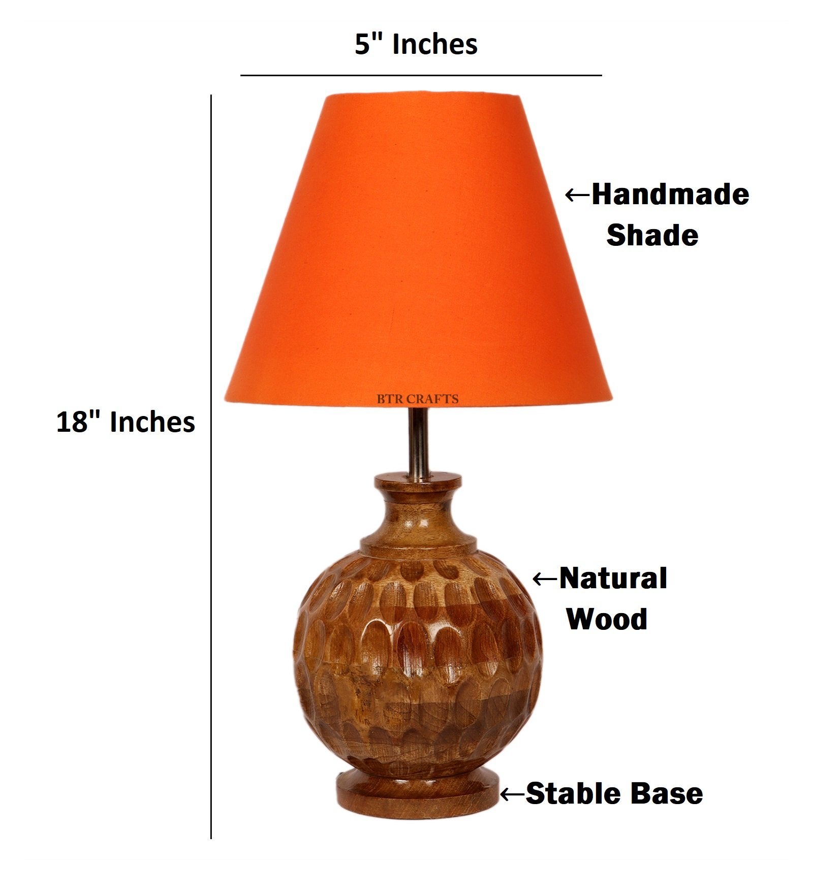 Artisan Carved Wood Table Lamp – Elegant Bedroom & Living Room Accent Light, Pack Of 1(Orange) - Image 4