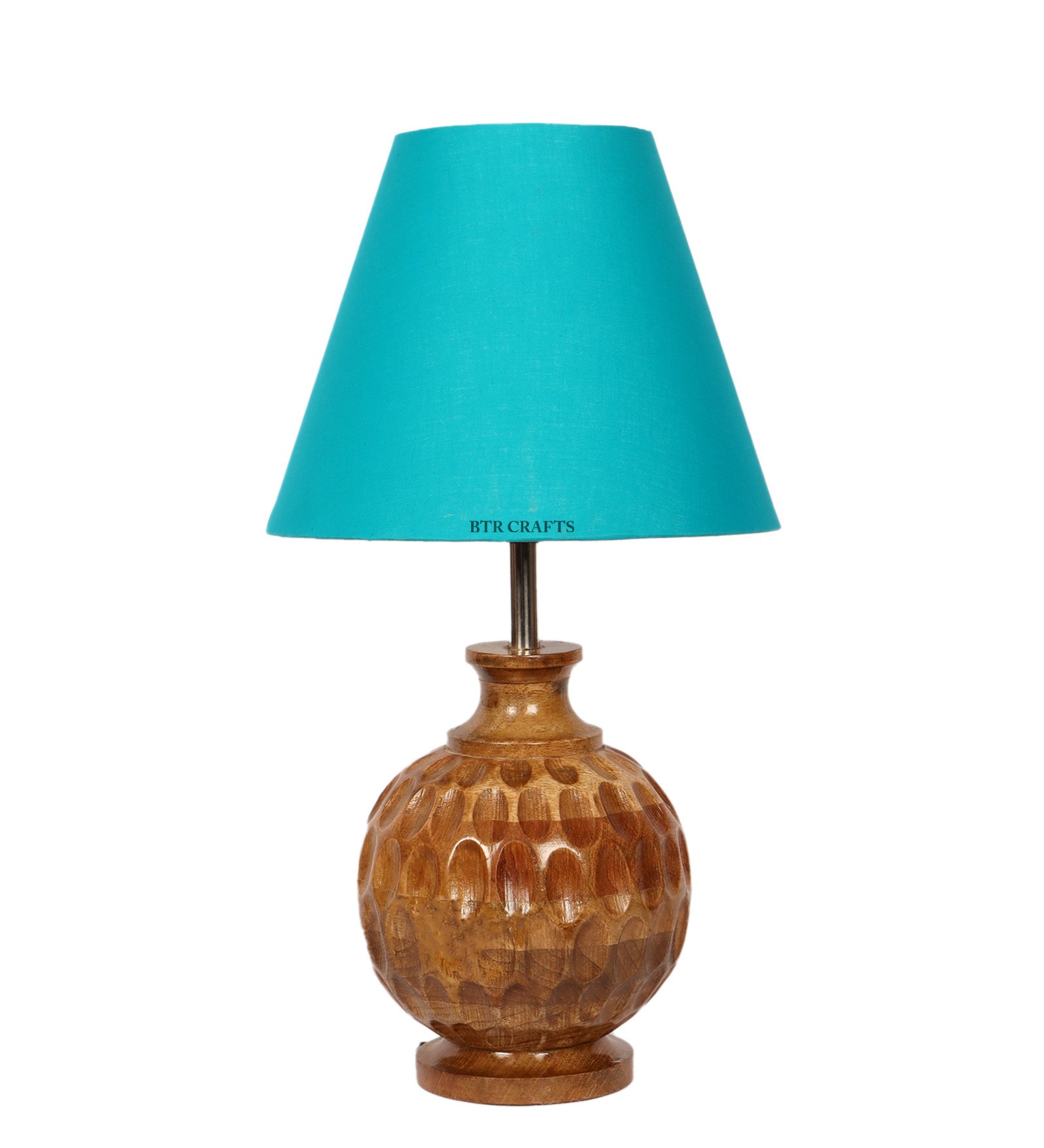 Artisan Carved Wood Table Lamp – Elegant Bedroom & Living Room Accent Light, Pack Of 1(Teal) - Image 9