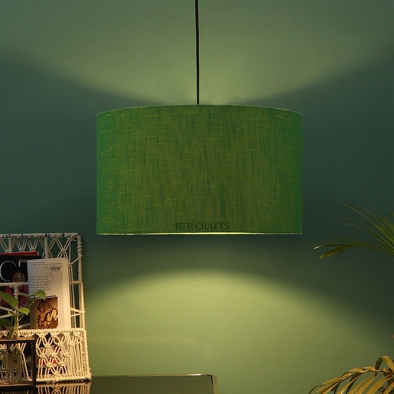 16 Inches Pendant/Hanging Ceiling Light Fixture, Green Texture Drum Shade, for Bedroom, Kitchen, Living Room, Dining Table, Lobby, Kitchen, Silver/Black Canopy