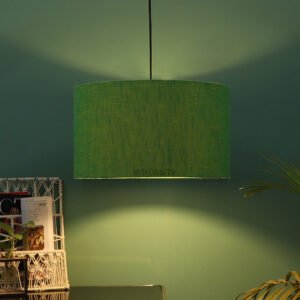 20 Inches Pendant/Hanging Ceiling Light Fixture, Green Texture Drum Shade, for Bedroom, Kitchen, Living Room, Dining Table, Lobby, Kitchen, Silver/Black Canopy