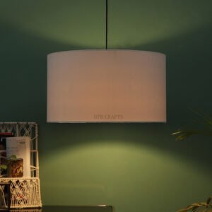 16 Inches Pendant/Hanging Ceiling Light Fixture, White Drum Shade for Bedroom, Kitchen, Living Room, Dining Table, Lobby, Kitchen, Black/Silver Canopy