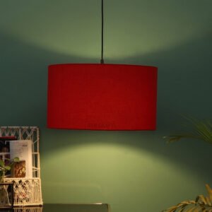 16 Inches Pendant/Hanging Ceiling Light Fixture, Red Drum Shade for Bedroom, Kitchen, Living Room, Dining Table, Lobby, Kitchen, Black/Silver Canopy