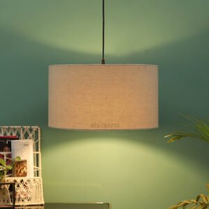 20 Inches Pendant/Hanging Ceiling Light Fixture, Beige Drum Shade for Bedroom, Kitchen, Living Room, Dining Table, Lobby, Kitchen, Black/Silver Canopy