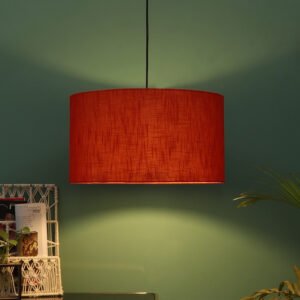 18 Inches Pendant/Hanging Ceiling Light Fixture, Red Texture Drum Shade for Bedroom, Kitchen, Living Room, Dining Table, Lobby, Kitchen, Black/Silver Canopy