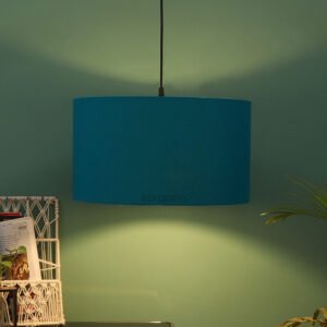 16 Inches Pendant/Hanging Ceiling Light Fixture, Teal Drum Shade, for Bedroom, Kitchen, Living Room, Dining Table, Lobby, Kitchen, Silver/Black Canopy