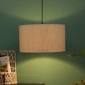 18 Inches Pendant/Hanging Ceiling Light Fixture, Cream Texture Drum Shade, for Bedroom, Kitchen, Living Room, Dining Table, Lobby, Kitchen, Silver/Black Canopy