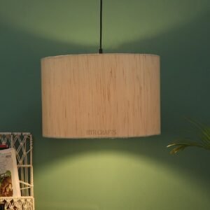 14 Inches Pendant/Hanging Ceiling Light Fixture, Cream Texture Drum Shade, for Bedroom, Kitchen, Living Room, Dining Table, Lobby, Kitchen, Silver/Black Canopy