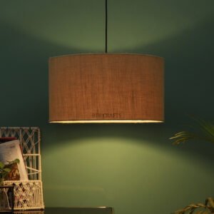 20 Inches Pendant/Hanging Ceiling Light Fixture, Natural Jute Drum Shade for Bedroom, Kitchen, Living Room, Dining Table, Lobby, Kitchen, Black/Silver Canopy