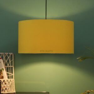 18 Inches Pendant/Hanging Ceiling Light Fixture, Dark Yellow Drum Shade for Bedroom, Kitchen, Living Room, Dining Table, Lobby, Kitchen, Black/Silver Canopy