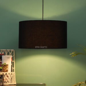 20 Inches Pendant/Hanging Ceiling Light Fixture, Black Drum Shade, for Bedroom, Kitchen, Living Room, Dining Table, Lobby, Kitchen, Silver/Black Canopy