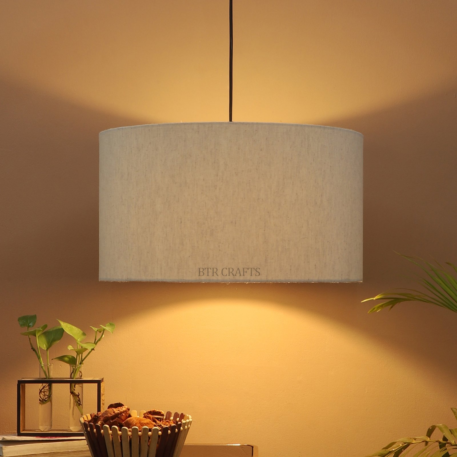 20 Inches Pendant/Hanging Ceiling Light Fixture, Flex Drum Shade for Bedroom, Kitchen, Living Room, Dining Table, Lobby, Kitchen, Black/Silver Canopy