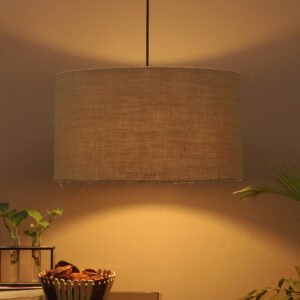 16 Inches Pendant/Hanging Ceiling Light Fixture, Natural Jute Drum Shade, for Bedroom, Kitchen, Living Room, Dining Table, Lobby, Kitchen, Silver/Black Canopy