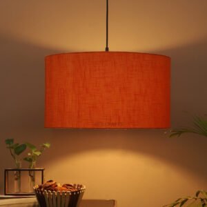 18 Inches Pendant/Hanging Ceiling Light Fixture, Orange Texture Drum Shade, for Bedroom, Kitchen, Living Room, Dining Table, Lobby, Kitchen, Silver/Black Canopy