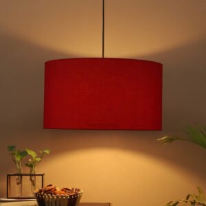 18 Inches Pendant/Hanging Ceiling Light Fixture, Red Drum Shade, for Bedroom, Kitchen, Living Room, Dining Table, Lobby, Kitchen, Silver/Black Canopy