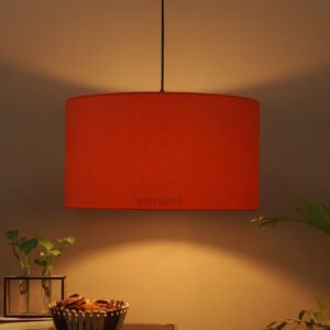 20 Inches Pendant/Hanging Ceiling Light Fixture, Orange Drum Shade, for Bedroom, Kitchen, Living Room, Dining Table, Lobby, Kitchen, Silver/Black Canopy