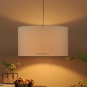 16 Inches Pendant/Hanging Ceiling Light Fixture, Cream Drum Shade for Bedroom, Kitchen, Living Room, Dining Table, Lobby, Kitchen, Black/Silver Canopy