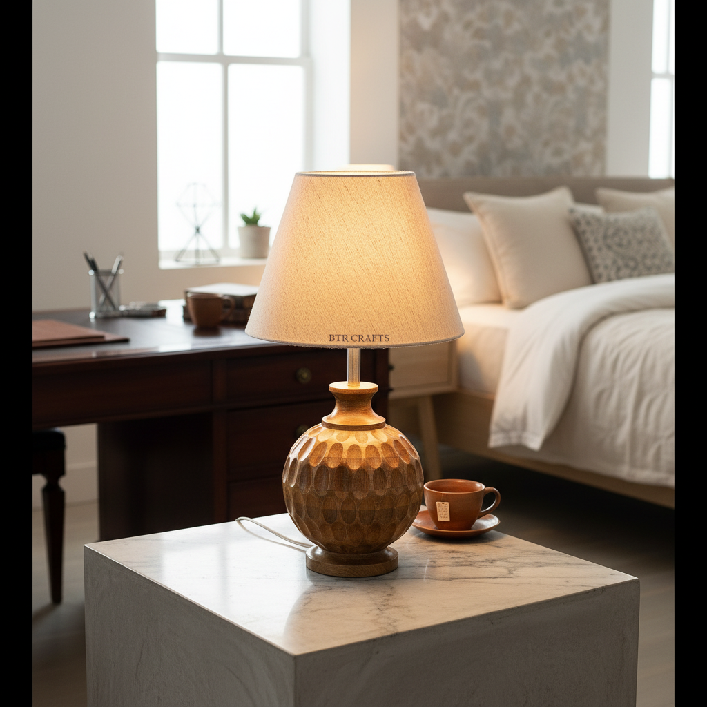 Artisan Carved Wood Table Lamp – Elegant Bedroom & Living Room Accent Light, Pack Of 1(Premium Jute) - Image 8