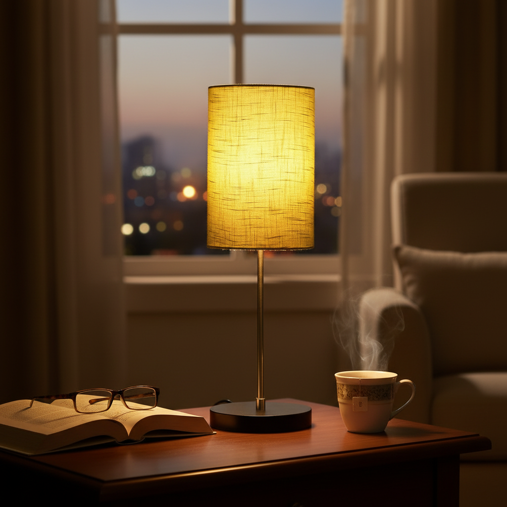 Minimalist Desk Lamp with Black Round Base – Soft Warm Lighting for Living Room & Study, Pack Of 1(Green Texture Cylinder) - Image 8