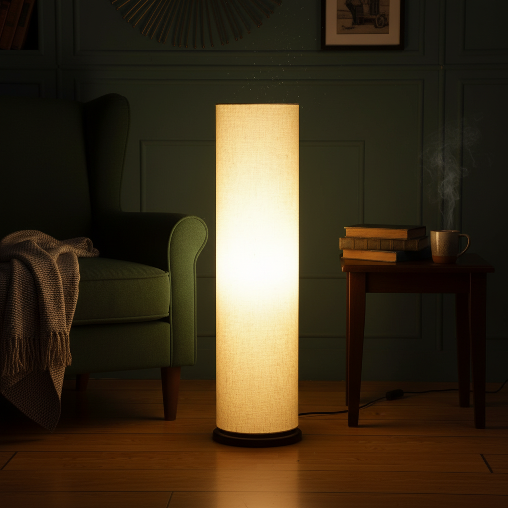 Wooden Base Cylinder Shape Corner Decorative Floor Lamp, Flex- Pack Of 1 - Image 2